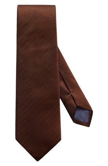 Men's Eton Herringbone Textured Silk Tie, Size - Brown