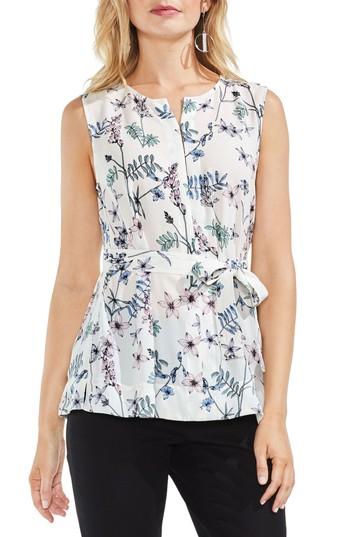 Women's Vince Camuto Sleeveless Keyhole Botanical Floral Top, Size - White