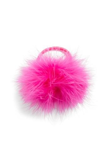 Berry Feather Pompom Ponytail Holder, Size - Pink