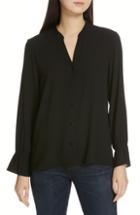 Women's Eileen Fisher Flutter Cuff Silk Shirt, Size - Black