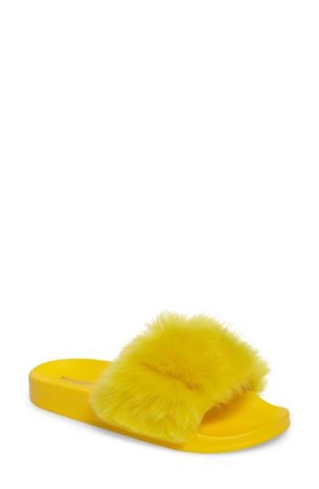 Women's Topshop Hoot Faux Fur Slide Sandal .5us / 35eu - Yellow