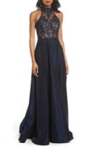Women's La Femme Embroidered Lace & Satin A-line Ballgown - Blue