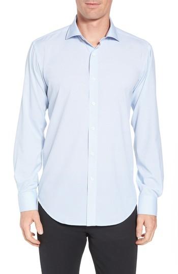 Men's Bugatchi Shaped Fit Print Performance Sport Shirt - Blue