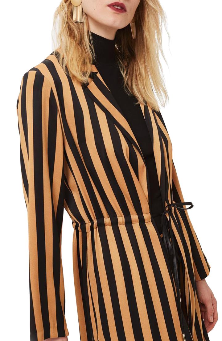 Women's Topshop Stripe Duster Jacket Us (fits Like 0-2) - Brown