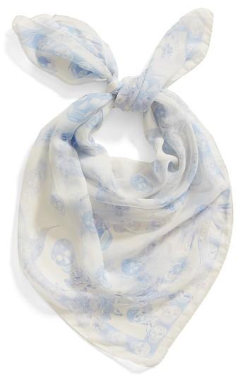 Women's Alexander Mcqueen Hummingbird Skull Print Silk Scarf, Size - Ivory
