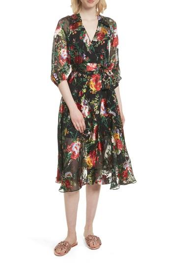 Women's Alice + Olivia Abney Floral Wrap Shirtdress - Black