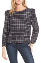 Women's Bp. Puff Sleeve Plaid Top, Size - Blue