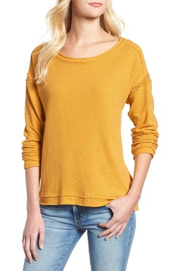 Women's Caslon Crochet Lace Trim Sweatshirt, Size - Yellow