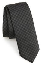 Men's Boss Tonal Check Silk Skinny Tie, Size - Black