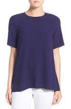 Women's Eileen Fisher Silk Crepe Round Neck Boxy Top, Size - Blue
