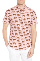 Men's Bonobos Riviera Slim Fit Tiger Print Sport Shirt, Size R - Pink