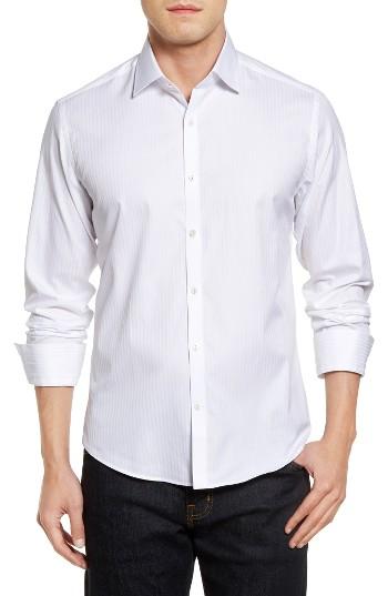 Men's Stone Rose Tonal Stripe Sport Shirt - White