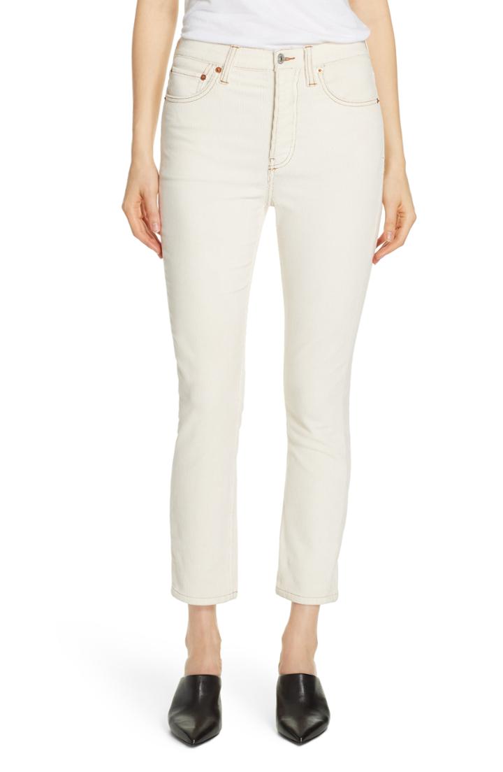 Women's Re/done High Waist Crop Skinny Corduroy Jeans - White