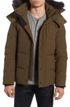 Men's Canada Goose Wyndham Slim Fit Genuine Coyote Fur Trim Down Jacket, Size - Green