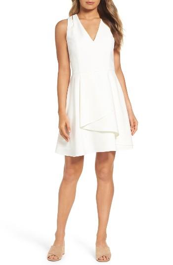 Women's Adelyn Rae Asymmetrical Crepe Fit & Flare Dress - White
