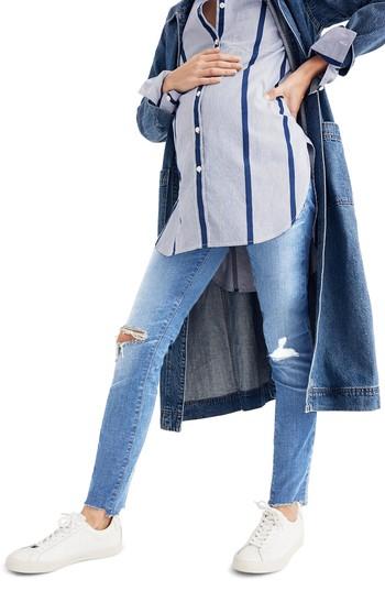 Women's Madewell Maternity Knee Rip Skinny Jeans - Blue