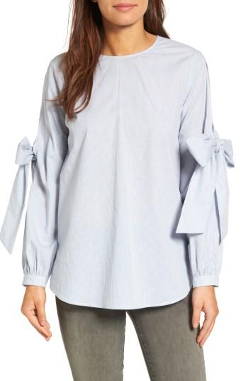 Women's Pleione Tie Sleeve Poplin Blouse, Size - Blue