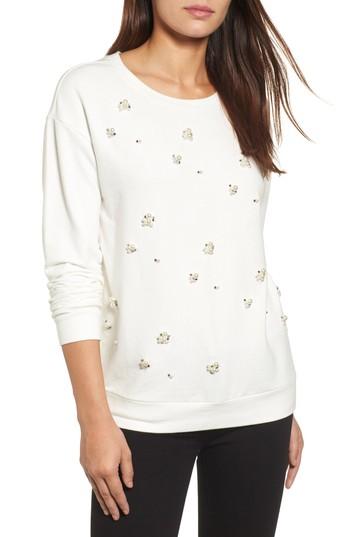 Women's Halogen Embellished Sweatshirt - Ivory