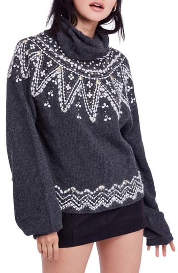 Women's Free People Treasure Turtleneck Sweater - Grey