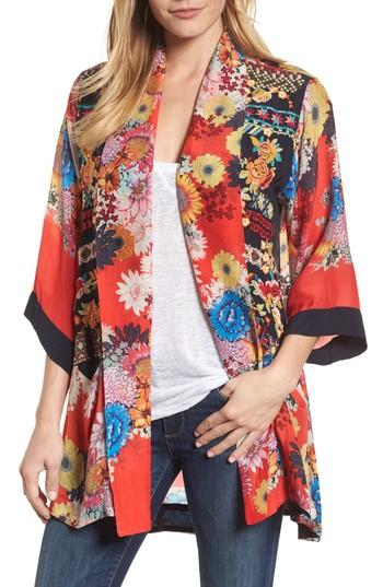 Women's Johnny Was Mishka Embroidered Silk Kimono - Red
