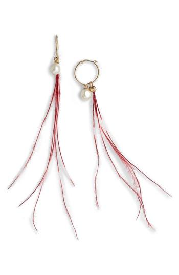 Women's Dries Van Noten Imitation Pearl & Genuine Ostrich Feather Earring