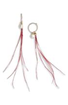 Women's Dries Van Noten Imitation Pearl & Genuine Ostrich Feather Earring