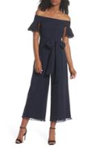 Women's Chelsea28 Off The Shoulder Eyelet Pom Jumpsuit - Blue