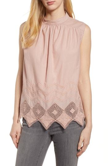 Women's Caslon Embroidered Hem Top - Pink