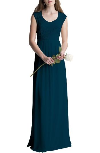 Women's #levkoff Lace Bodice A-line Gown - Blue