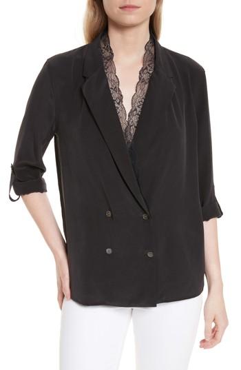Women's Equipment Lace Collar Double-breasted Silk Top