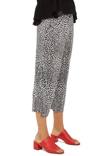 Petite Women's Topshop Spot Plisse Crop Trousers P Us (fits Like 10-12p) - Black