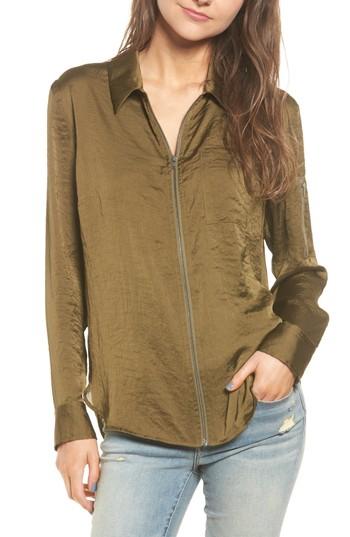 Women's Treasure & Bond Satin Bomber Shirt - Green