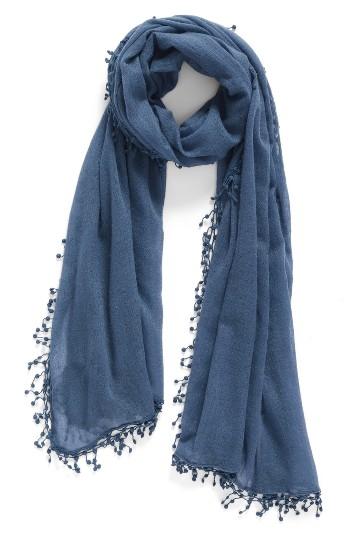 Women's La Fiorentina Pompom Cashmere Scarf, Size - Blue