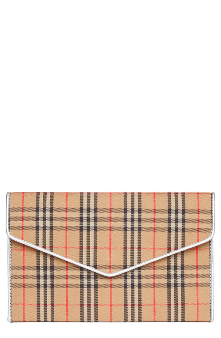 Burberry 1983 Check Cotton & Leather Envelope Clutch - Brown