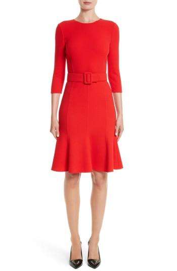 Women's Oscar De La Renta Crepe Fit & Flare Dress - Red