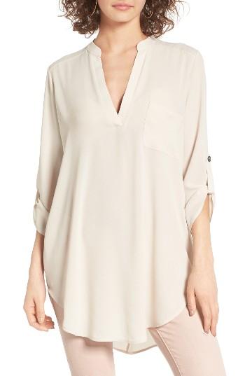 Women's Lush Perfect Roll Tab Sleeve Tunic - Beige