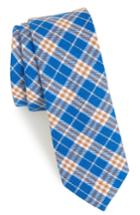 Men's 1901 Siegel Plaid Cotton & Linen Skinny Tie, Size - Blue
