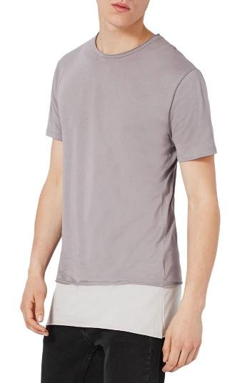 Men's Topman Double Layer Longline T-shirt - Grey