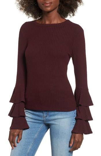 Women's Lost + Wander Marie Ruffle Sleeve Top - Burgundy