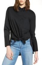 Women's Halogen Tie Front Poplin Shirt - Black