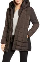 Women's Calvin Klein Quilted Down Coat With Vest Inset - Brown