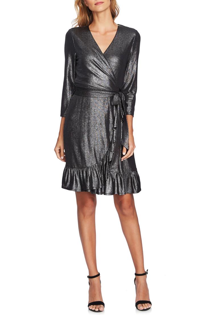 Women's Cece Foil Knit Ruffle Dress