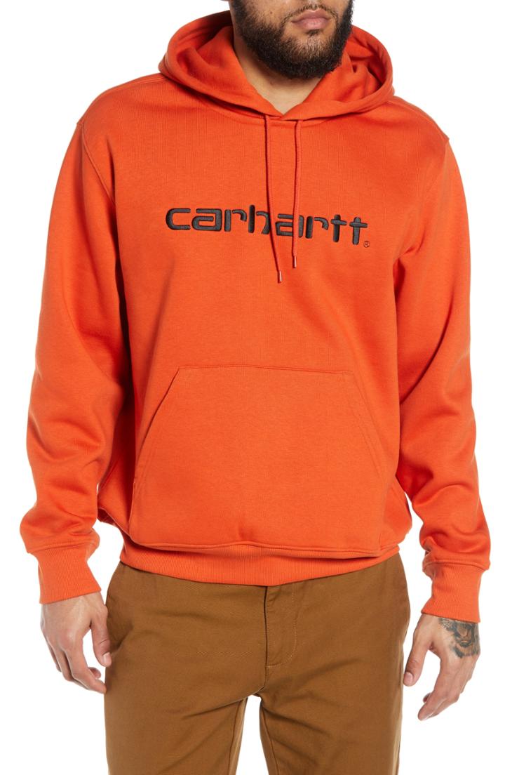 Men's Carhartt Work In Progress Logo Embroidered Hooded Sweatshirt - Brown