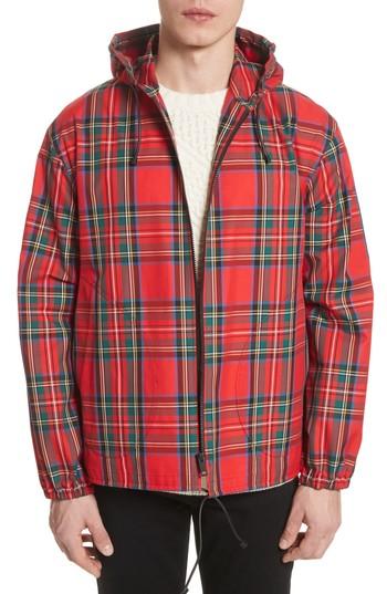 Men's Burberry Tartan Twill Hooded Jacket - Red