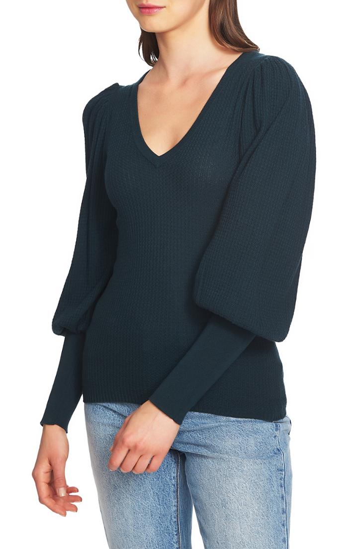 Women's 1.state Blouson Sleeve Textured Sweater - Green
