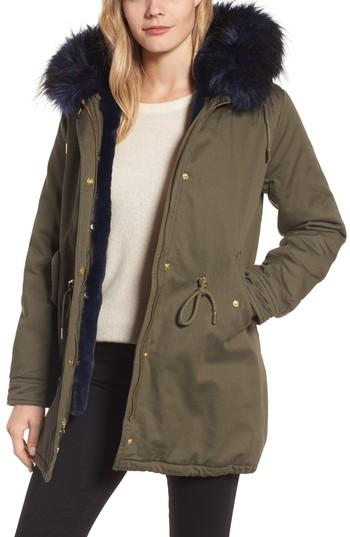 Women's Laundry By Shelli Segal Faux Fur Lined Twill Parka