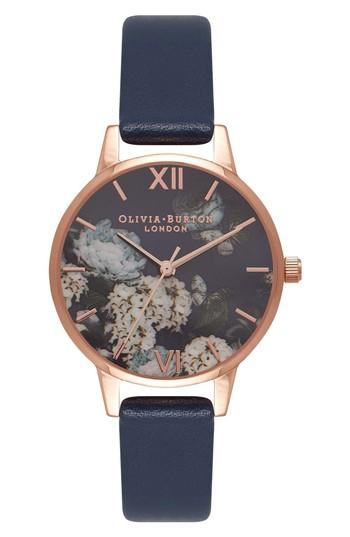 Women's Olivia Burton Signature Florals Leather Strap Watch, 30mm