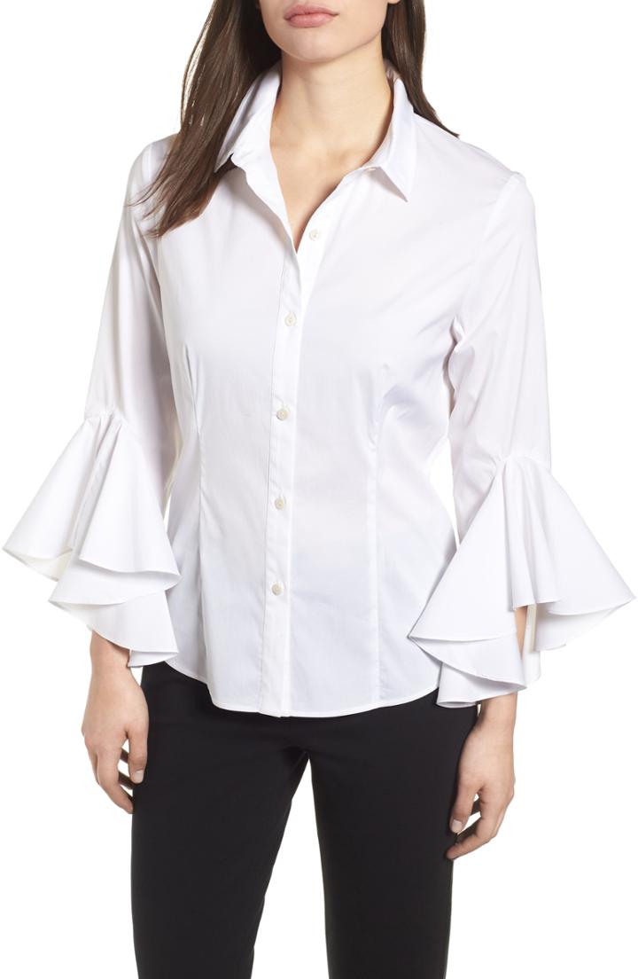 Women's Ming Wang Ruffle Sleeve Stretch Poplin Shirt