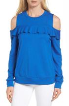 Women's Halogen Ruffle Front Cold Shoulder Sweatshirt - Blue
