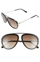 Men's Tom Ford 'stacy' 57mm Aviator Sunglasses - Shiny Black/ Gradient Roviex